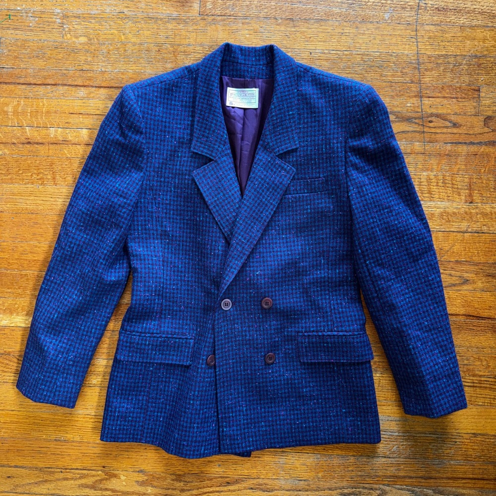 Vintage‎ Pendleton 100% Virgin Wool Houndstooth Double Breasted Blazer Size 6